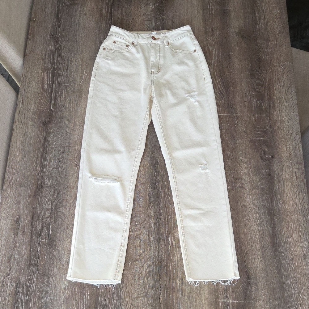 AND NOW THIS Cream Denim Ripped Distressed Jeans